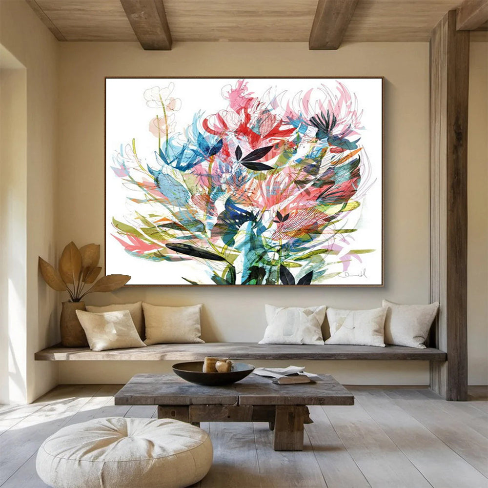 Colorful Floral Burst - Oversized Lively Dining Room Art DLZ138