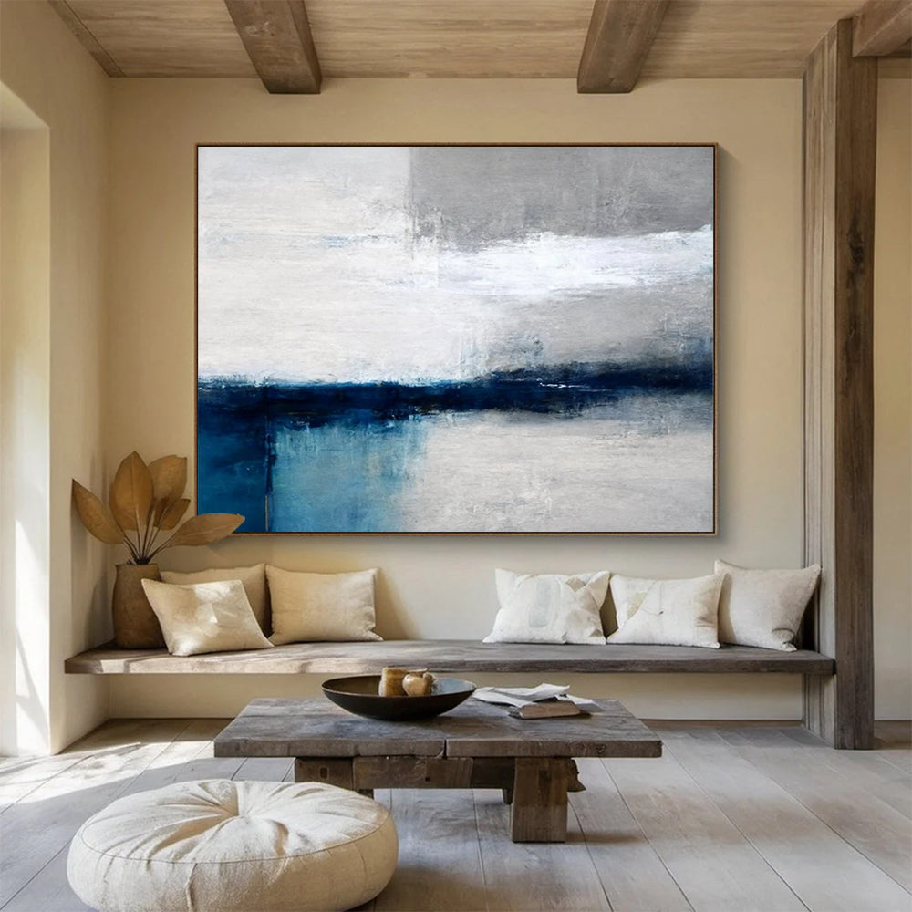 Soft Grey & Blue Horizon - Serene Bathroom Oasis DLZ059