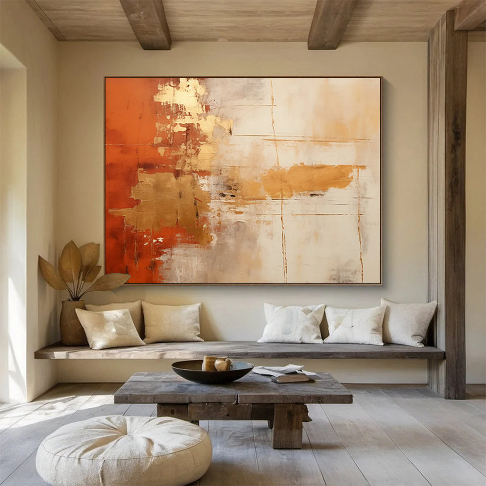 Orange - Gold Blending Abstract Painting - Catalyst for Vibrant Atmosphere in Dining Room DLZ094