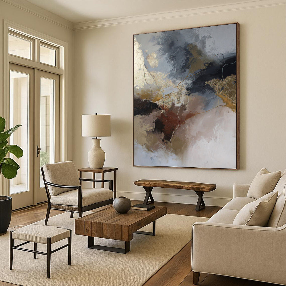 Large - Format Hand - Painted Custom Textured Abstract Mural for Office & Bedroom DKH1017