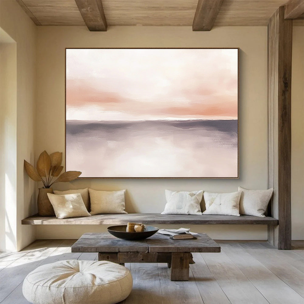 “Blush Horizon” - Soft Pink, Gray, Tranquil Sky and Water Painting On Canvas HB0926