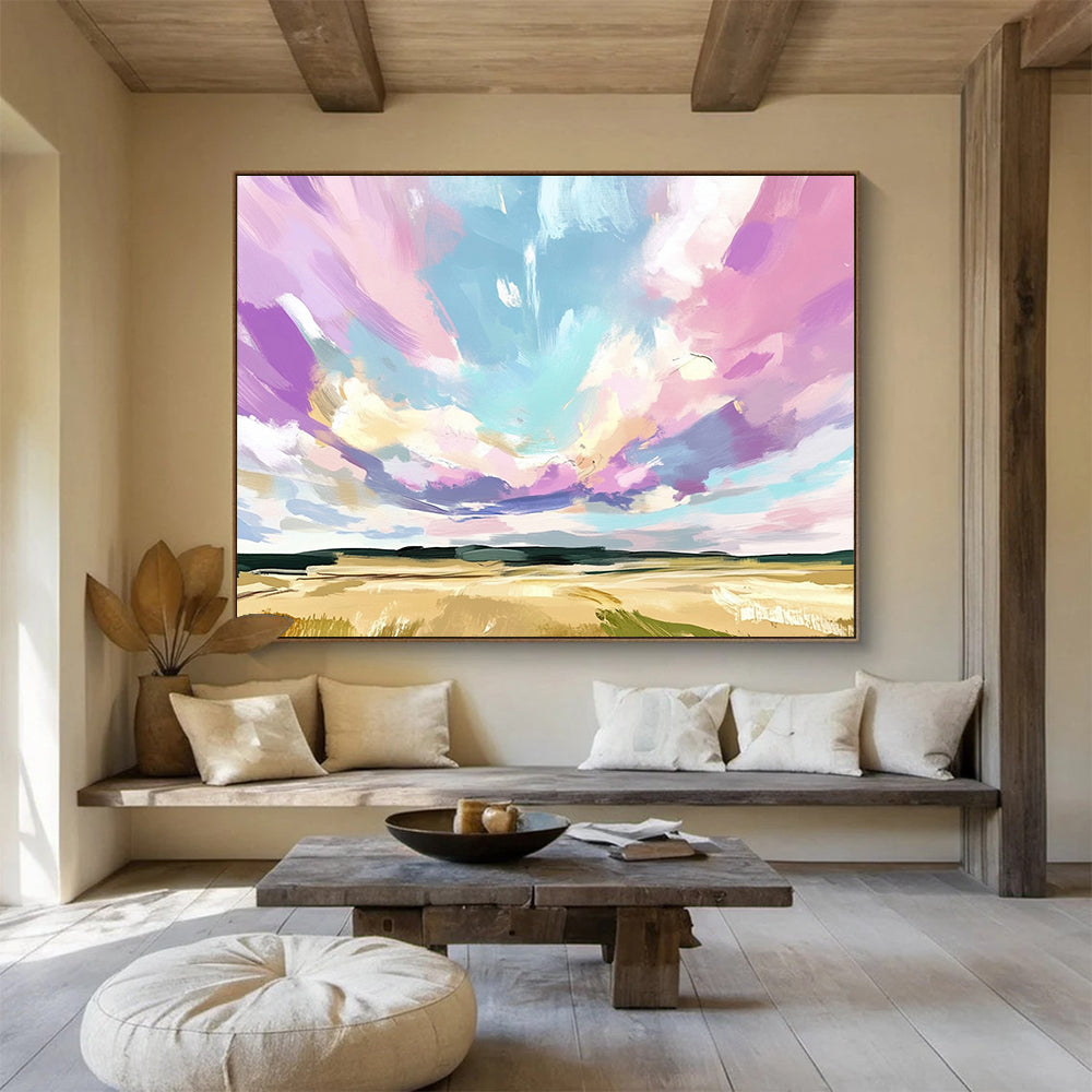 “Pastel Sky Field” - Soft Pinks, Purples, Blues, Open Field Under Colorful Sky - Impressionistic Acrylic Painting HB1726