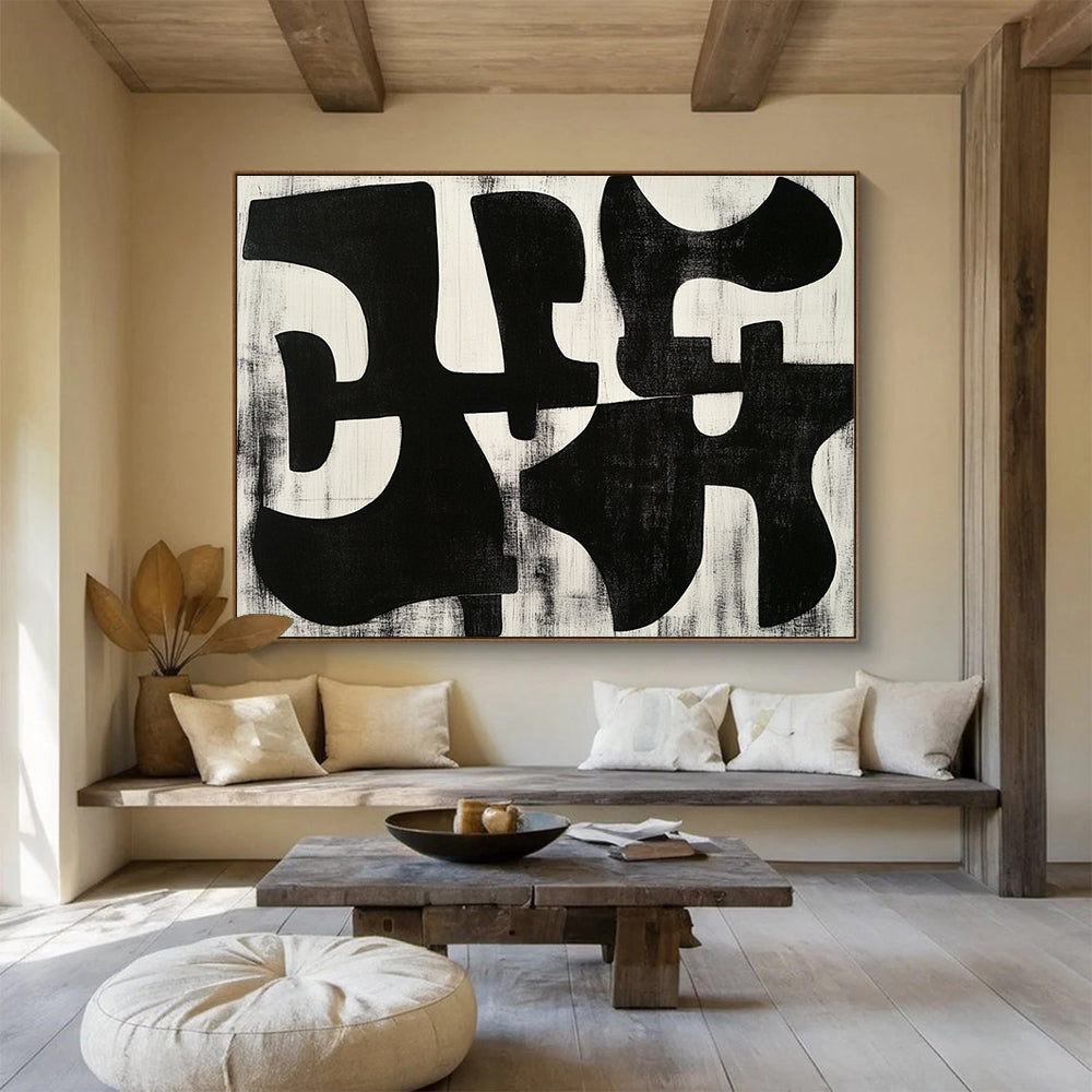 Black and White Abstract Shapes - Modern Geometric Painting On Canvas HB0458