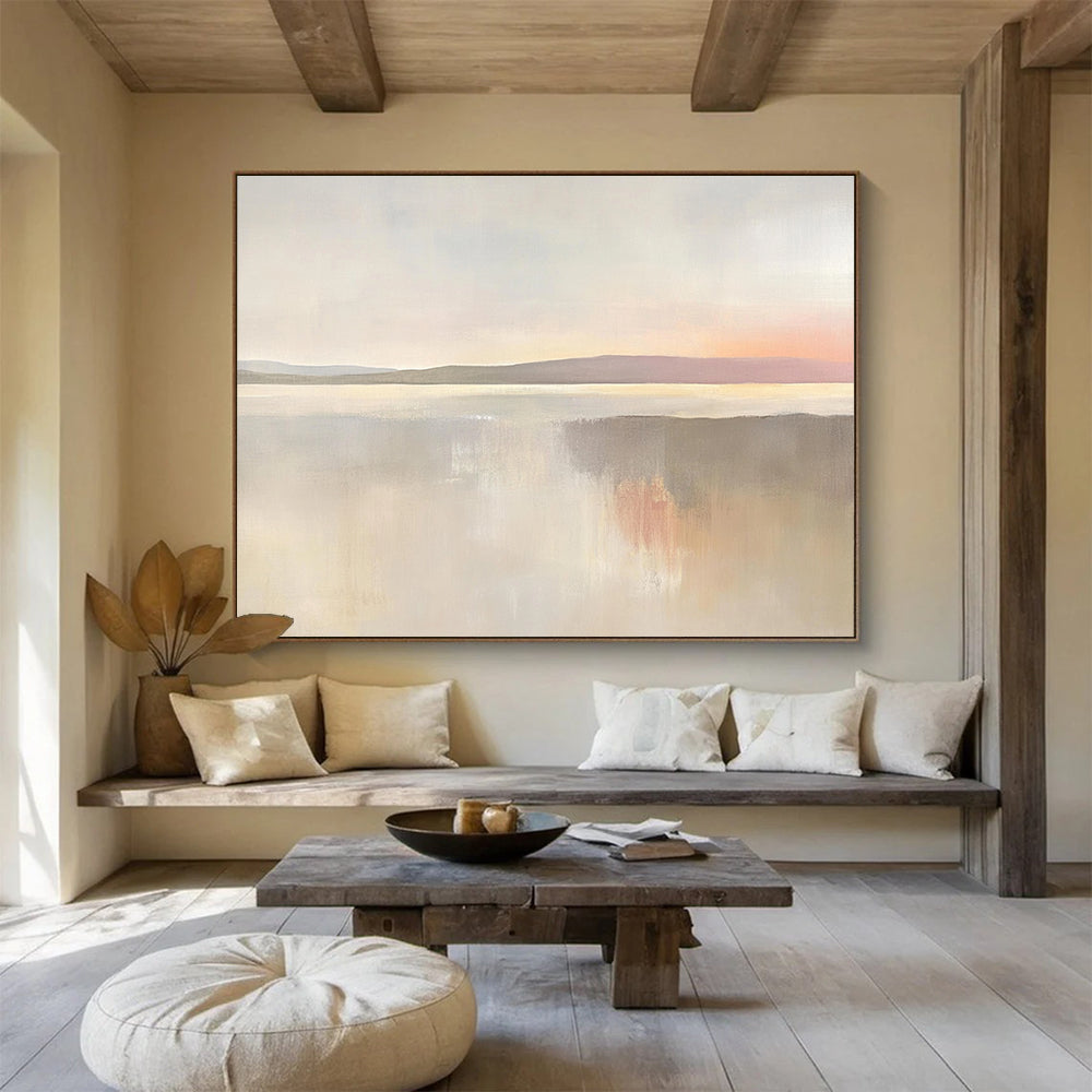 “Soft Pastel Coastal Sunset” - Pastel Palette, Coastal Reflection, Minimalist Landscape Painting On Canvas HB0899