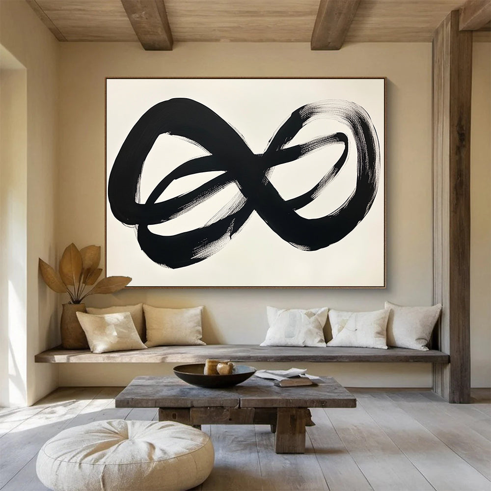 “Black Infinite Strokes” - Black, White, Minimalist Abstract Painting On Canvas HB0705