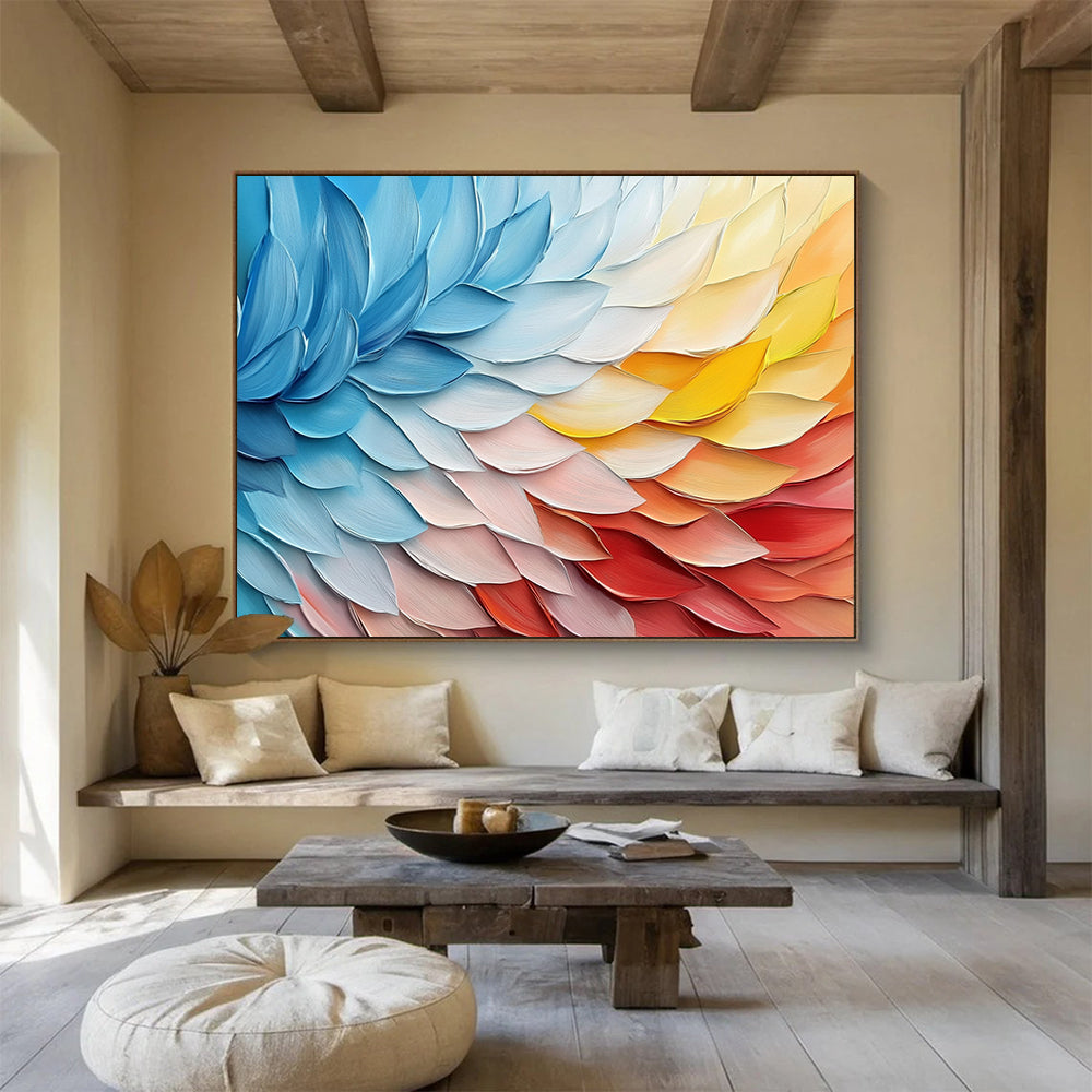 “Rainbow Petal Harmony” - Blue, Yellow, Pink, Layered Petals Painting On Canvas HB0728
