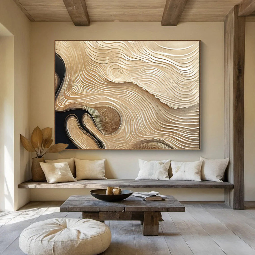 Gold Wave Relief Art - Luxury Living Room Centerpiece DLZ101