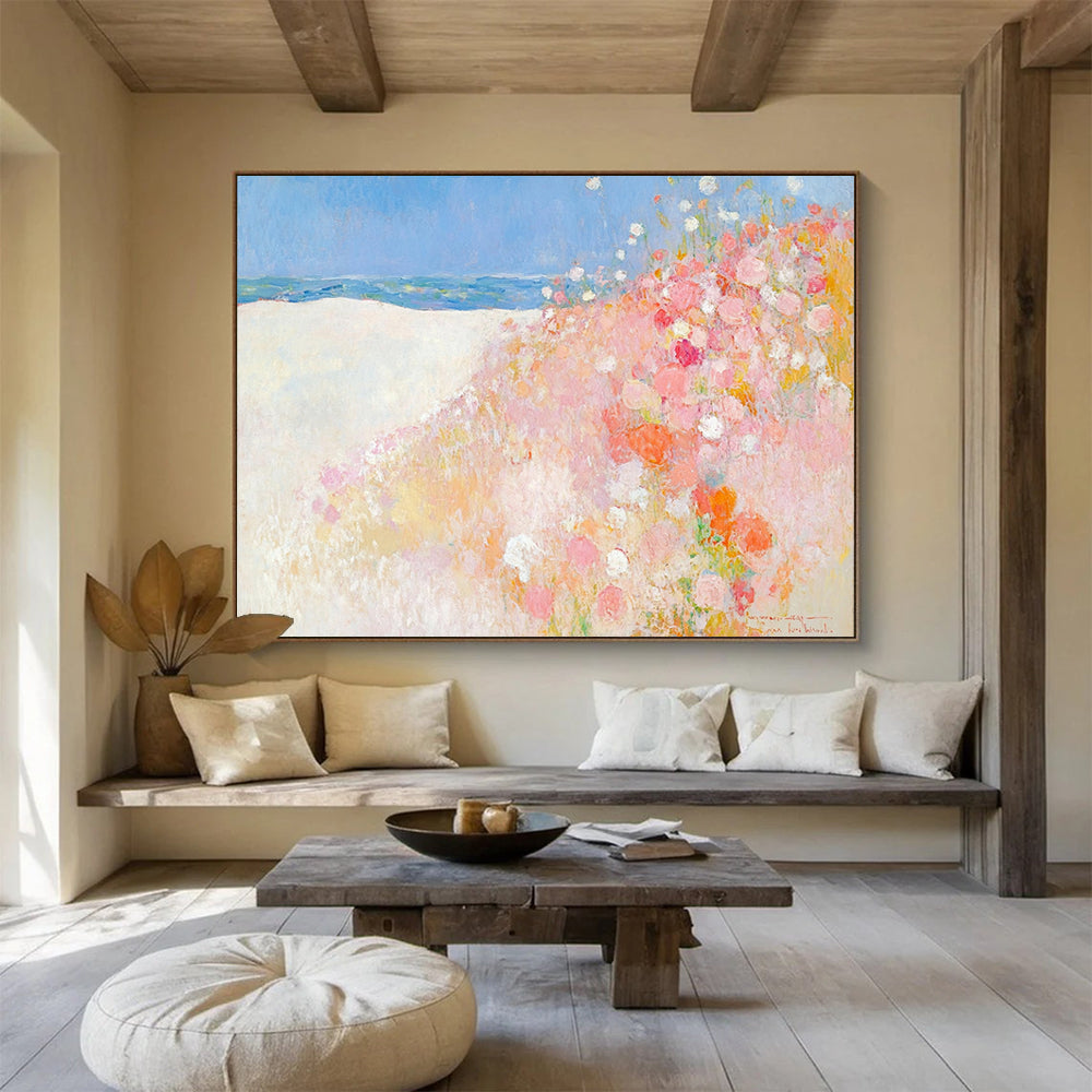 “Seaside Flower Dunes” - Soft pastels, beach blooms, Impressionist Landscape Painting On Canvas HB0573