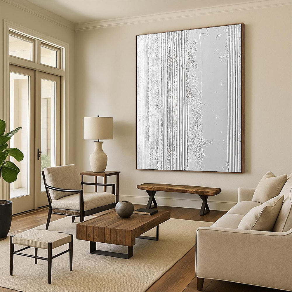 Contemporary hand-painted abstract artwork featuring textured surface fine lines thick impasto and vertical stripes to enhance your space. DLZ1754