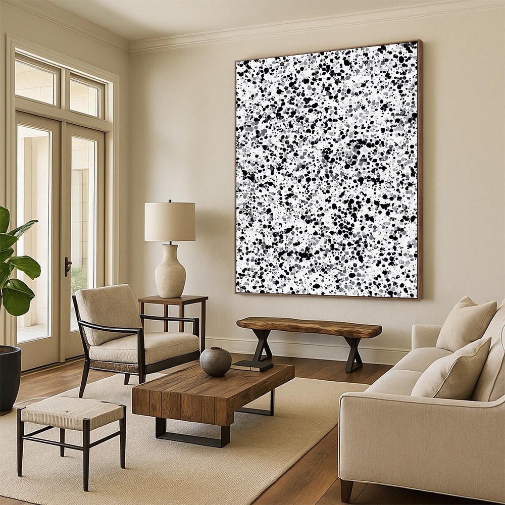 Black, Gray and White Splatter "Subtle Chaos" Painting On Canvas HB257