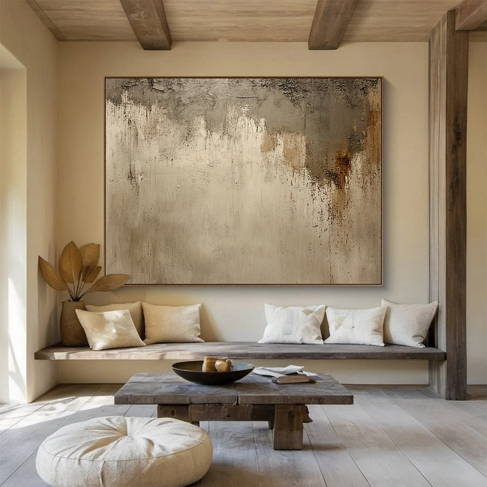 “Textured Beige - Gray Wall” - Rough, textured beige and gray, Textural Abstract Painting On Canvas HB0549