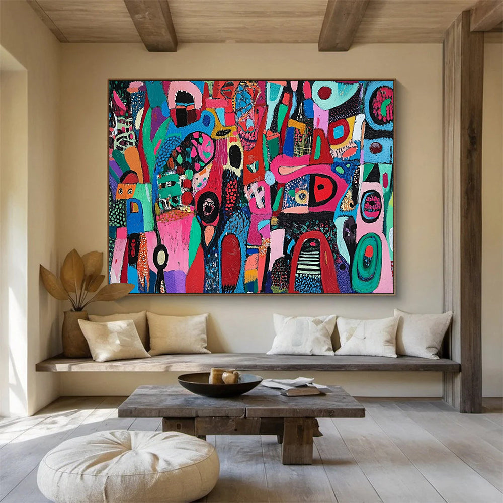 “Whimsical Colorful Shapes” - Multicolor, Abstract Shapes Painting On Canvas HB0741