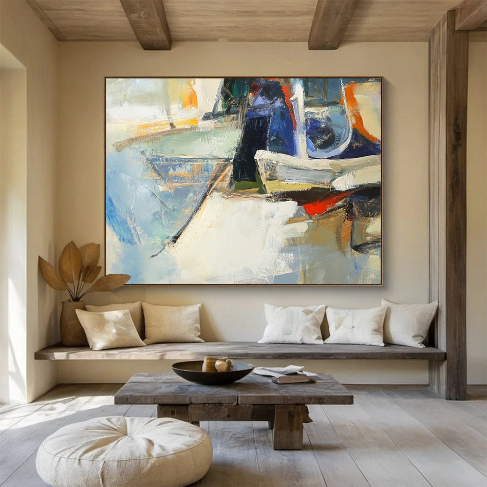 Abstract Boats in Soft Hues - Impressionist - Inspired Painting On Canvas HB0497