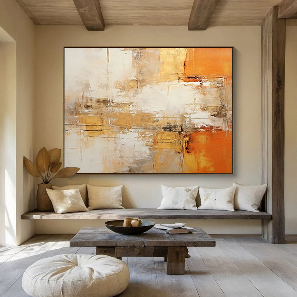 Warm Brown - Gold Abstract Painting - Creator of Cozy Atmosphere in Bedroom DLZ096