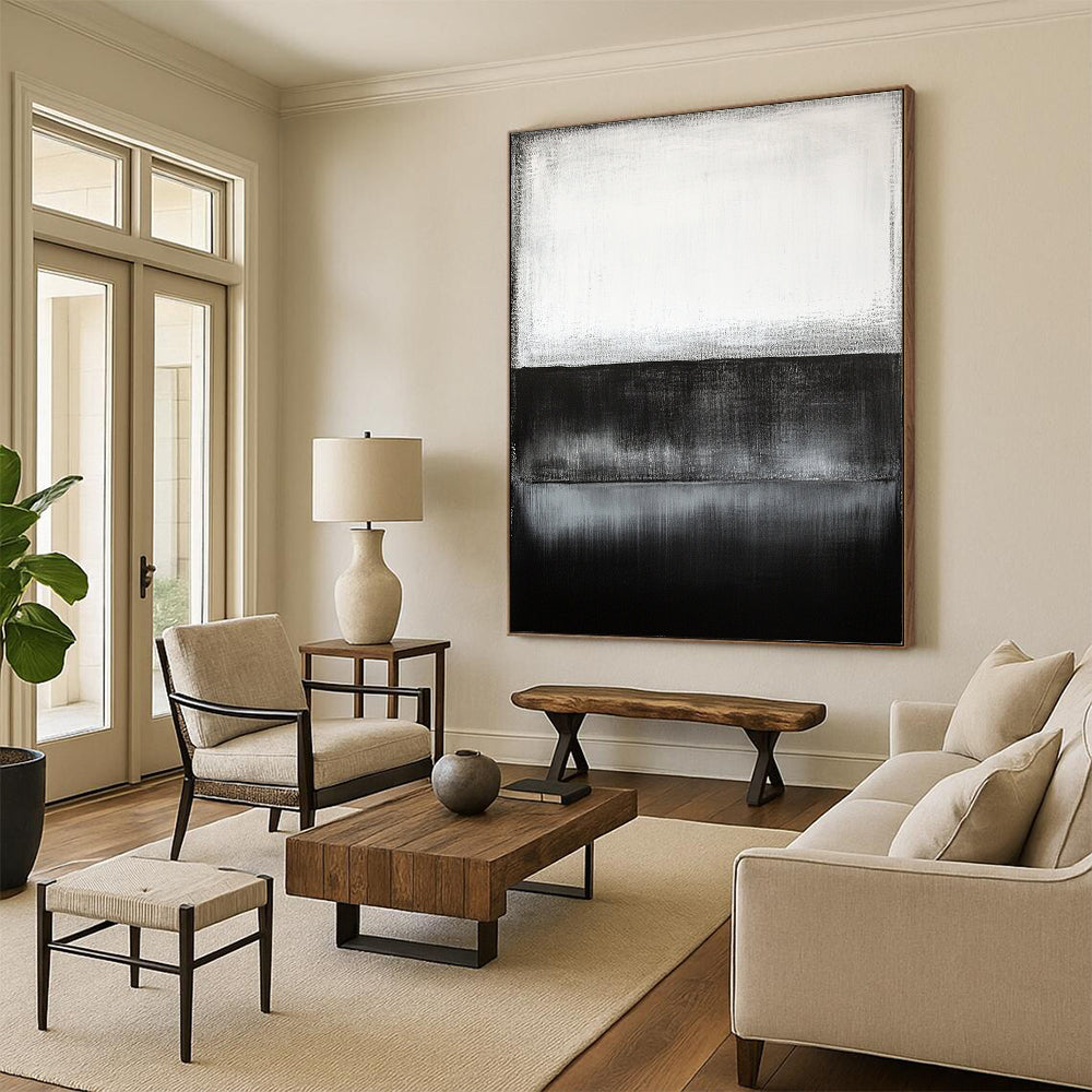 Black, White, Gray, Gradient Layers "Monochrome Horizon" Abstract Color Field Painting On Canvas HB164