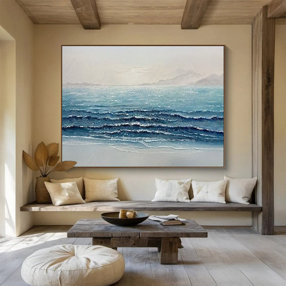 Sparkling Sea Wave Oil Painting - Coastal Bedroom or Office Art DLZ185