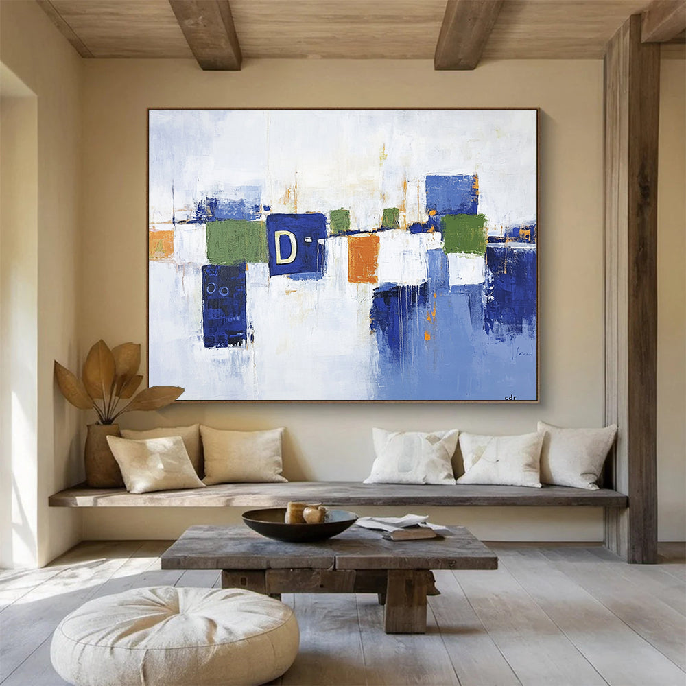 “Colorful Geometric Blocks” - Blue, Green, Orange, Abstract Geometric Blocks HB1130