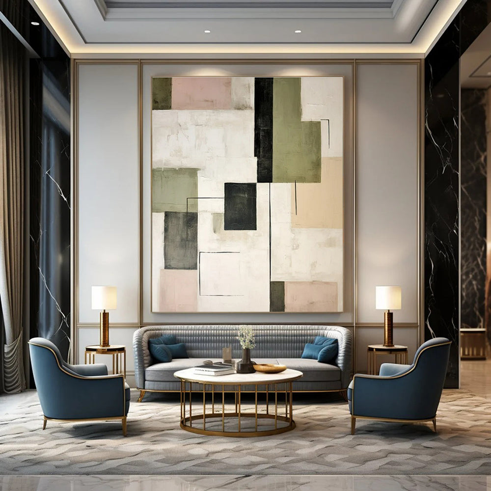 Hand-Painted Bespoke Abstract Art for Living Room & Hotel Fitness Terraces LargeART1446