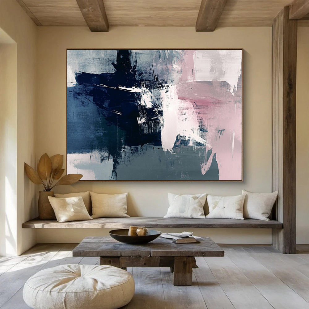 “Cool Tone Abstract Fusion” - Blue, Pink, Gray, Blended Strokes - Abstract Acrylic Painting HB1525