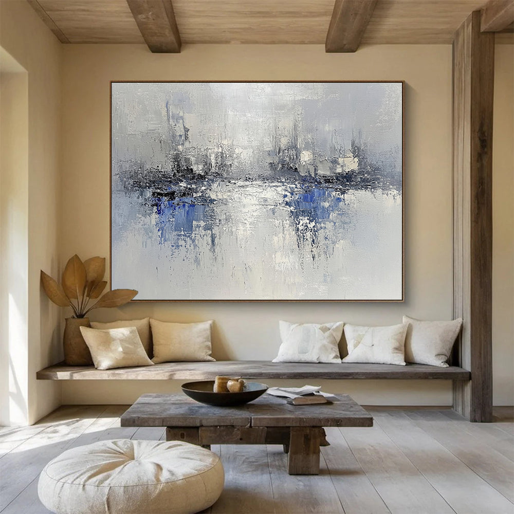 “Gray - Blue Abstract Waterscape” - Gray, Blue, Abstract Waterscape with Textured Reflections HB1118