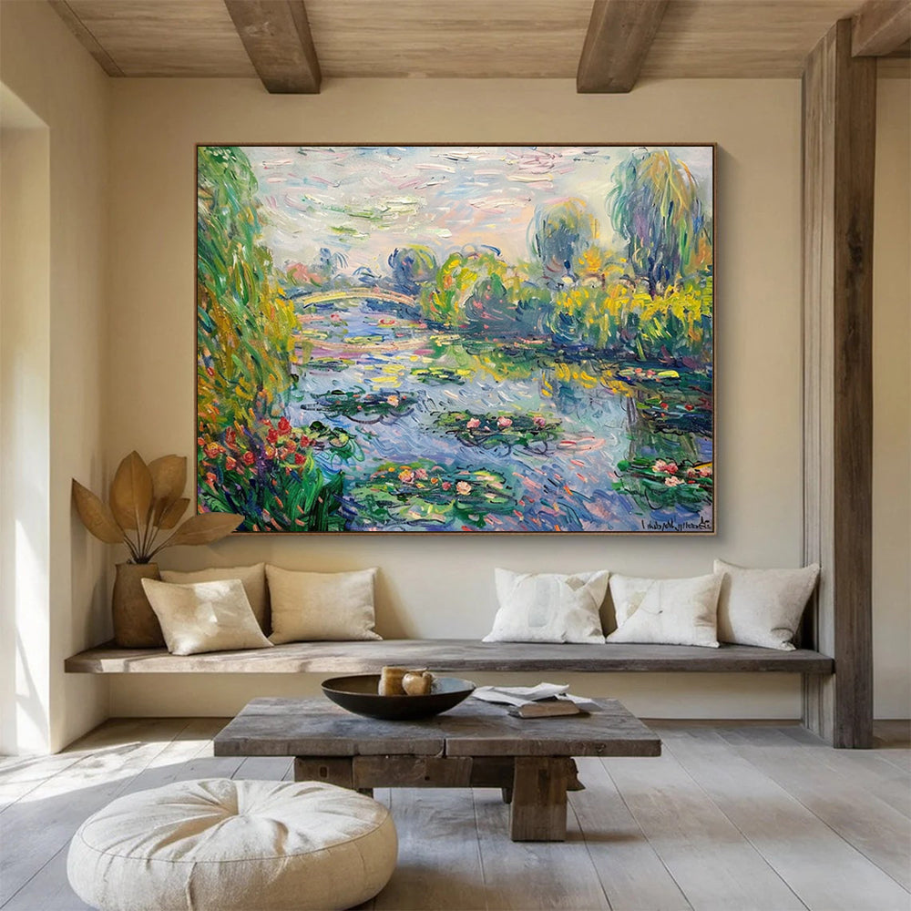 Monet - Style Water Lily Pond - Impressionist Living Room or Dining Room Art DLZ197