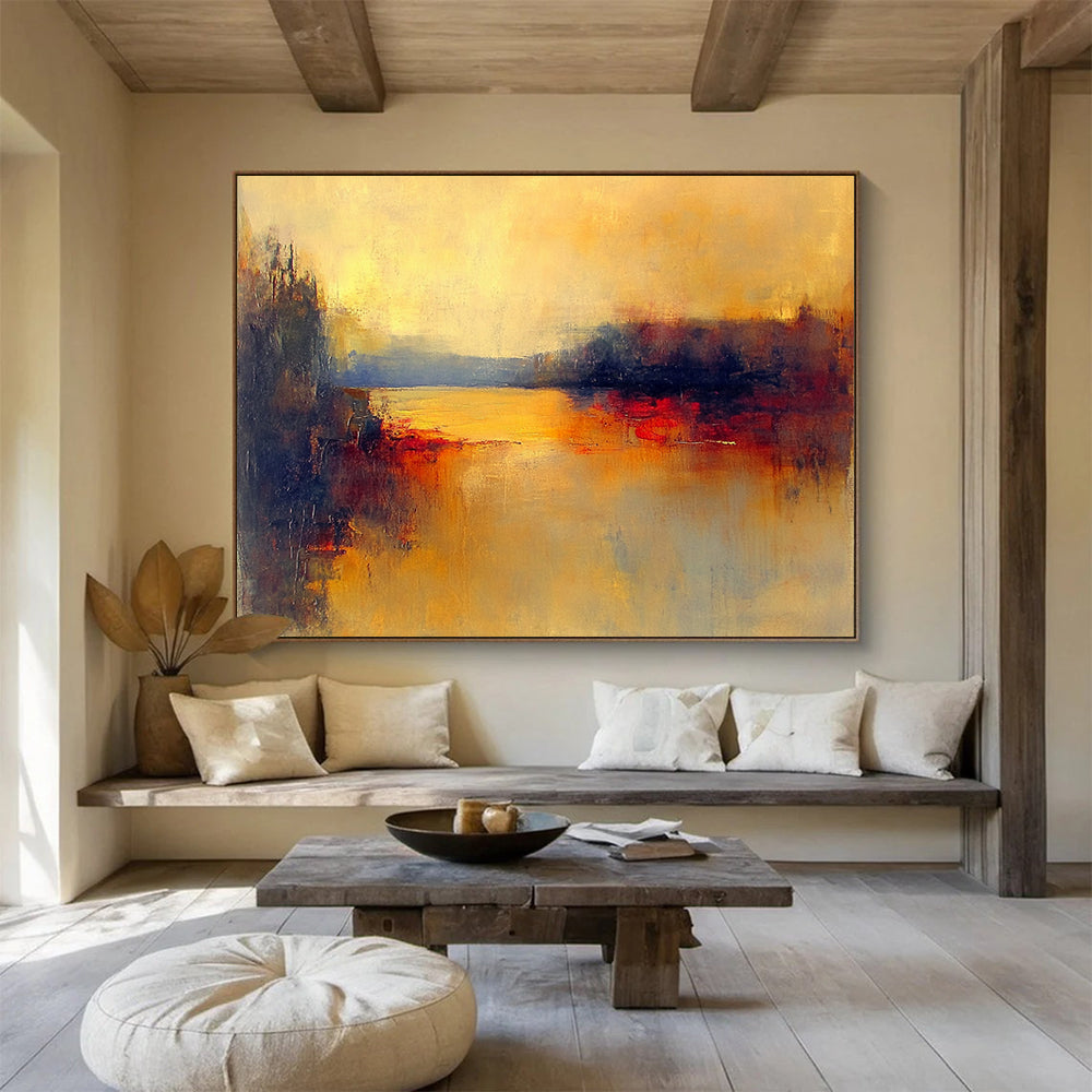 Warm Yellow and Orange Abstract Landscape - “Golden Dusk” Painting On Canvas HB1457