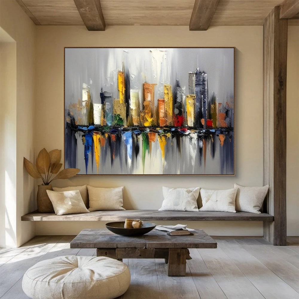 Colorful Cityscape Reflection - Vibrant Living Room Energy DLZ067