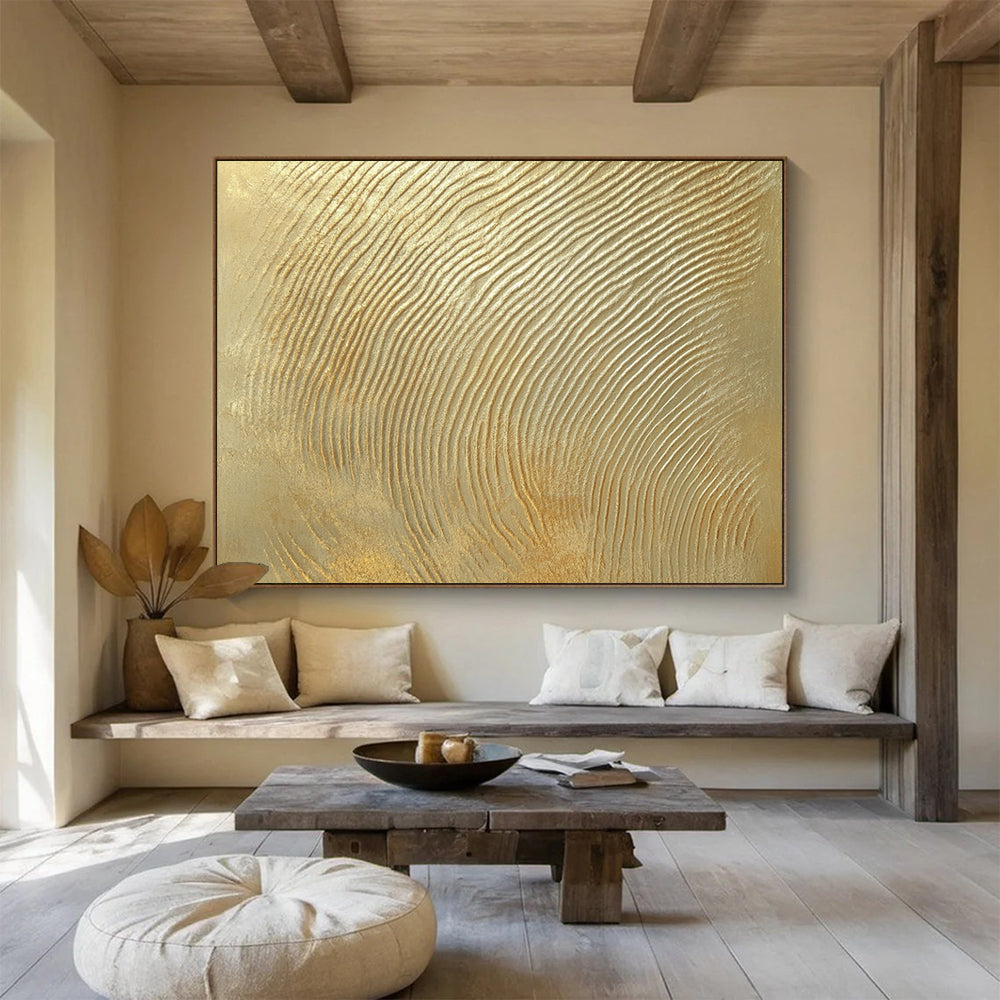 “Golden Ripple Texture” - Gold, Textured Abstract Painting On Canvas HB0725