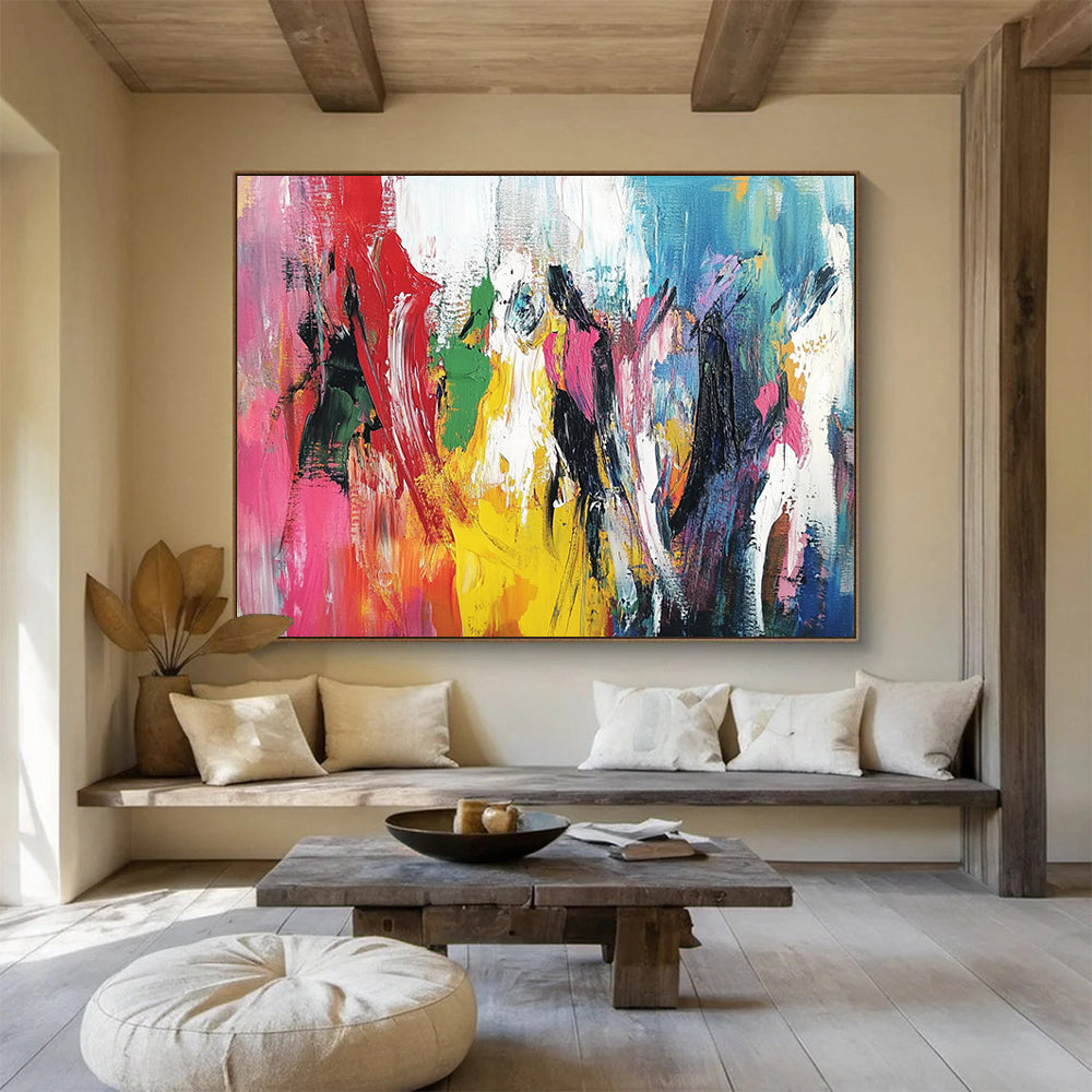 “Rainbow Figure Abstract” - Red, Yellow, Green, Blue, Pink with Colorful Forms - Painting On Canvas HB1375