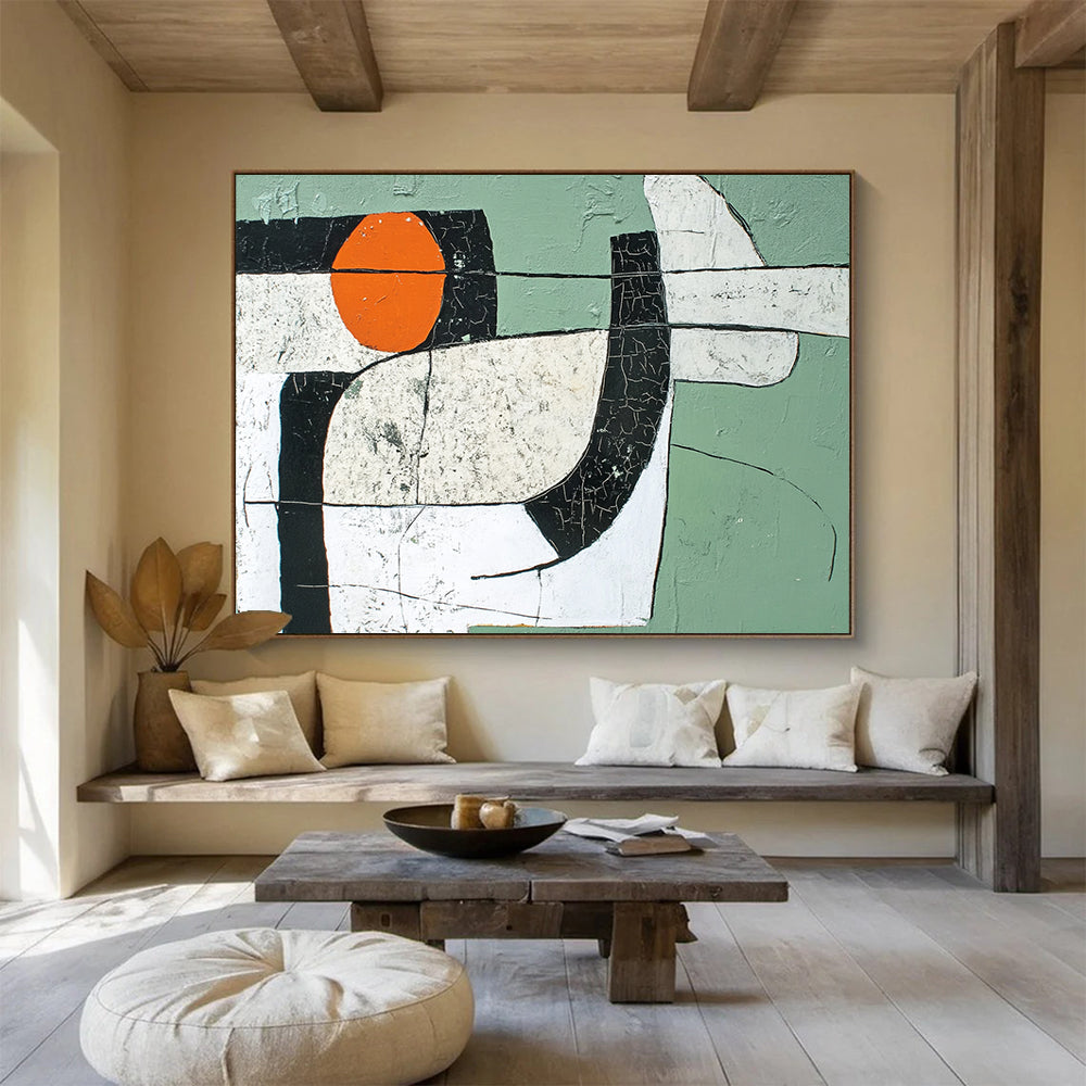 “Crackled Abstract Forms” - Green, orange, cracked shapes, Abstract Painting On Canvas HB0562