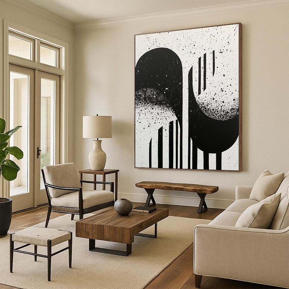 Black, White, Splattered Shapes "Ink Splatter Silhouettes" Abstract Expressionist Painting On Canvas HB175