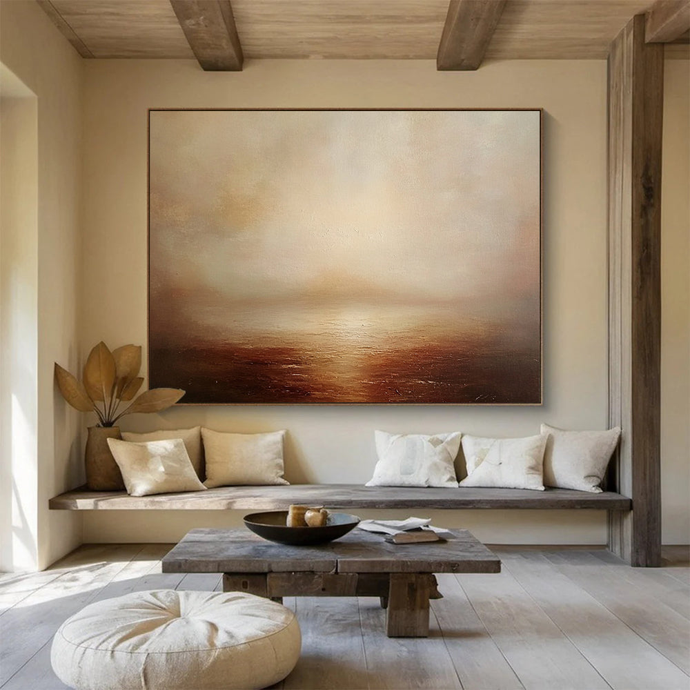 “Misty Sea at Dusk” - Browns, Beiges, Whites, Foggy Ocean - Atmospheric Oil Painting HB1593