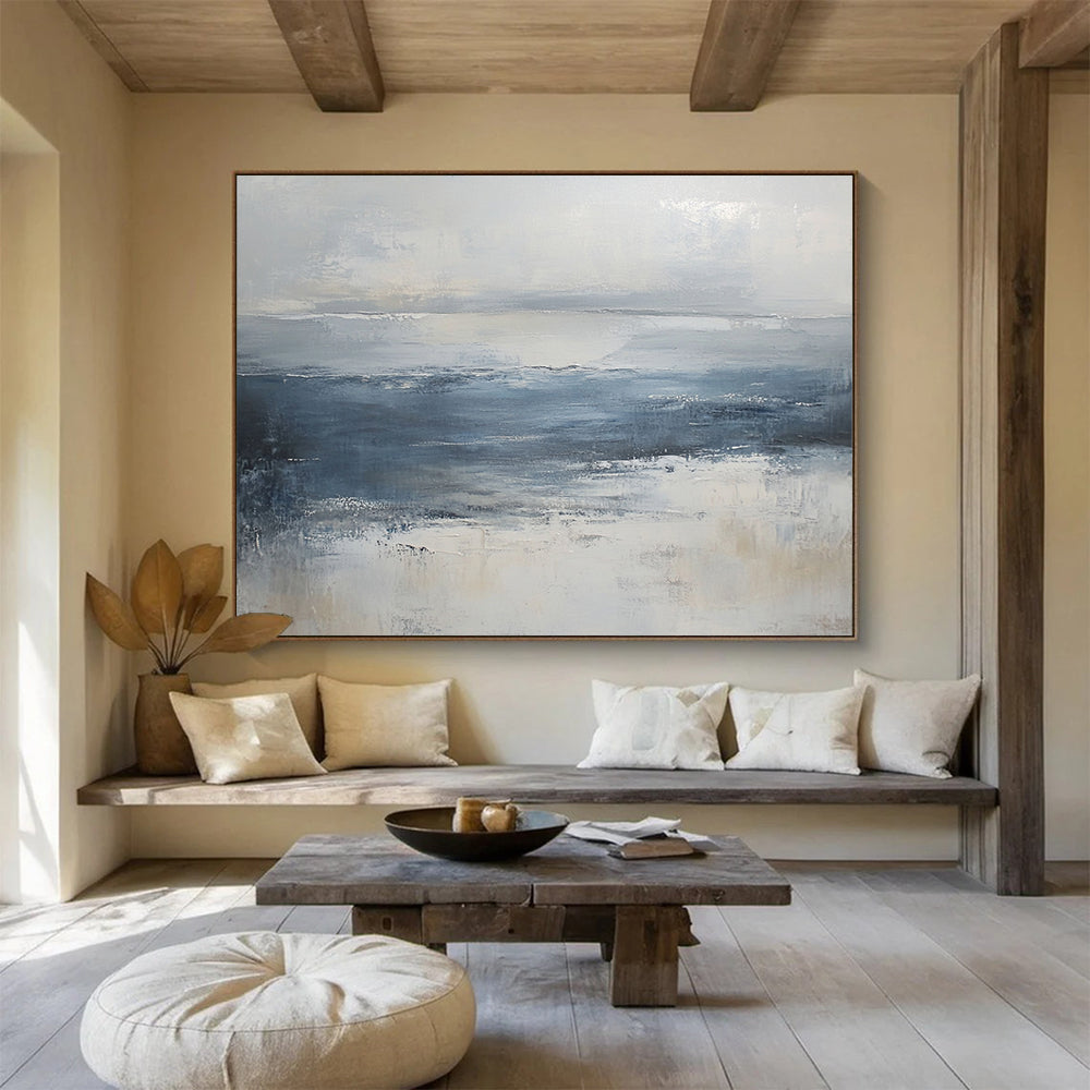 “Abstract Coastal Waves” - Blue, Gray, White - Abstract Coastal Scene - Acrylic Painting HB1304
