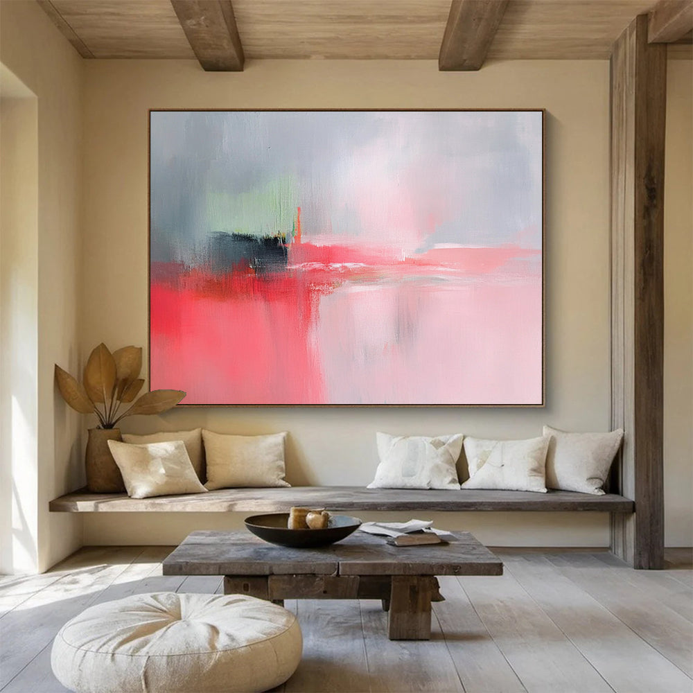 “Soft Color Blur” - Gray, Pink, Green, Abstract Impressionist Painting On Canvas HB0713