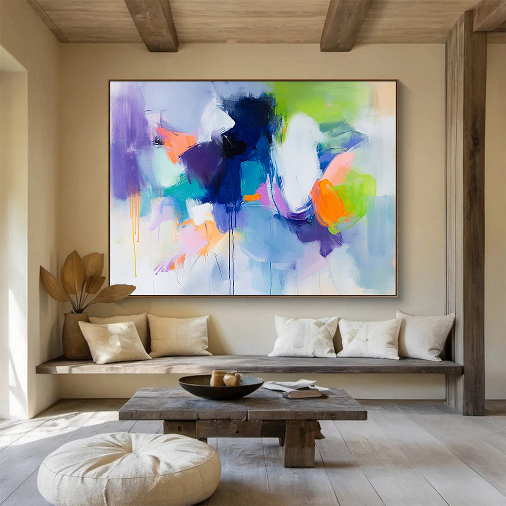 “Vibrant Abstract Mix” - Purple, Blue, Green, Orange, Bold Abstract Shapes Painting On Canvas HB1049