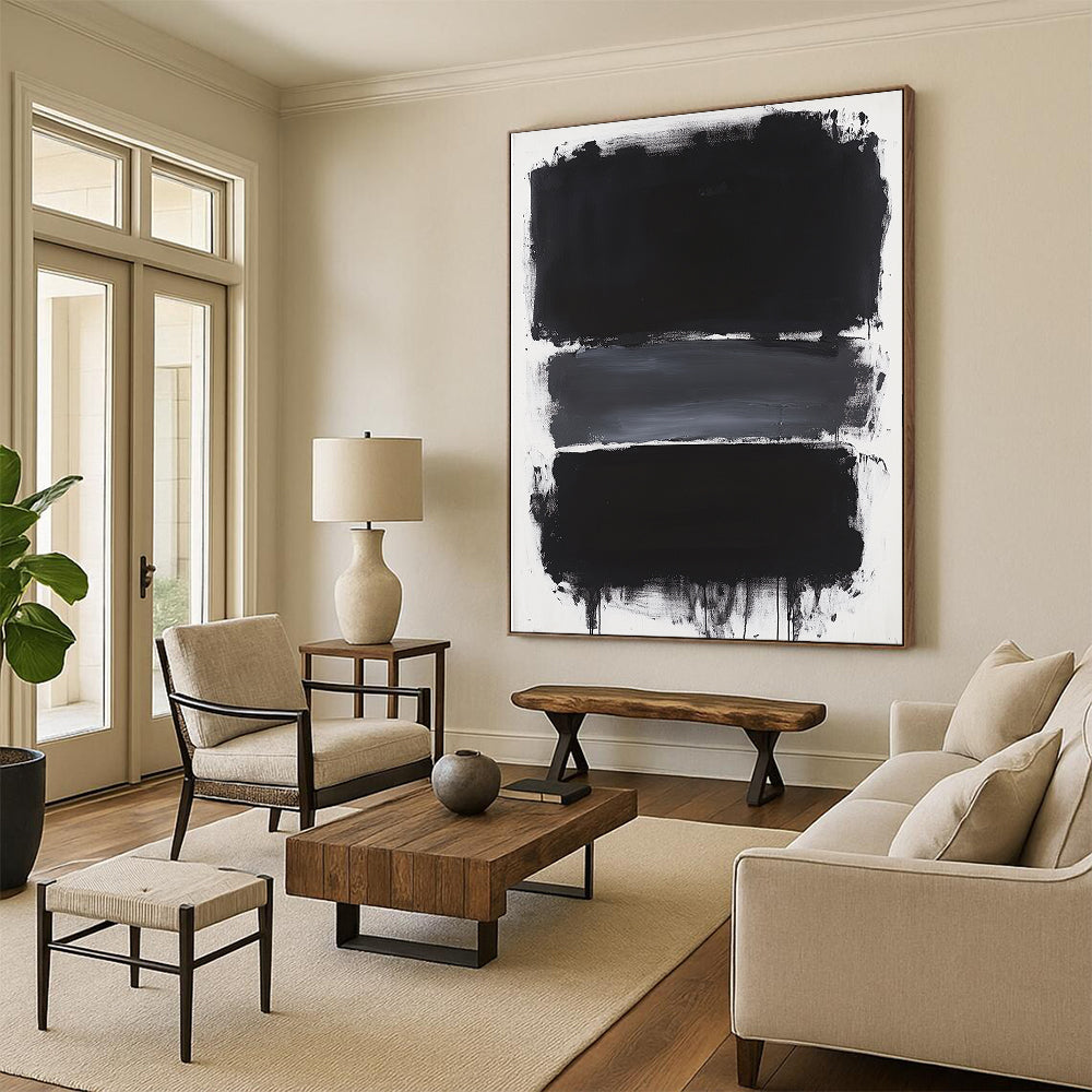 Black, Gray and White Layered Rectangles "Subtle Depth" Painting On Canvas HB277