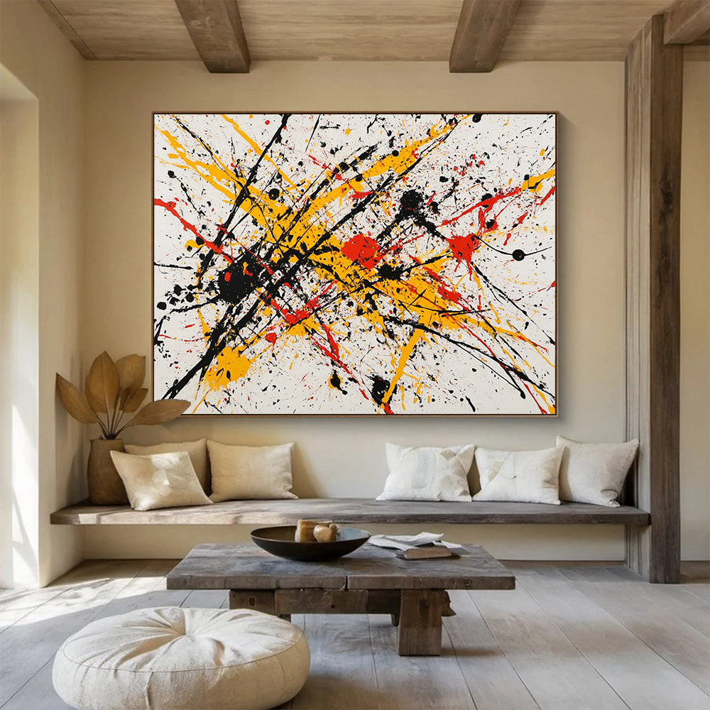 “Splatter Paint Energy Burst” - Yellow, Red, Black, Splatter Strokes Painting On Canvas HB0769