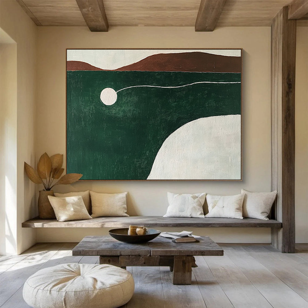 “Minimalist Landscape” - Greens, Browns, Whites, Abstract Landscape - Minimalist Oil Painting HB1585