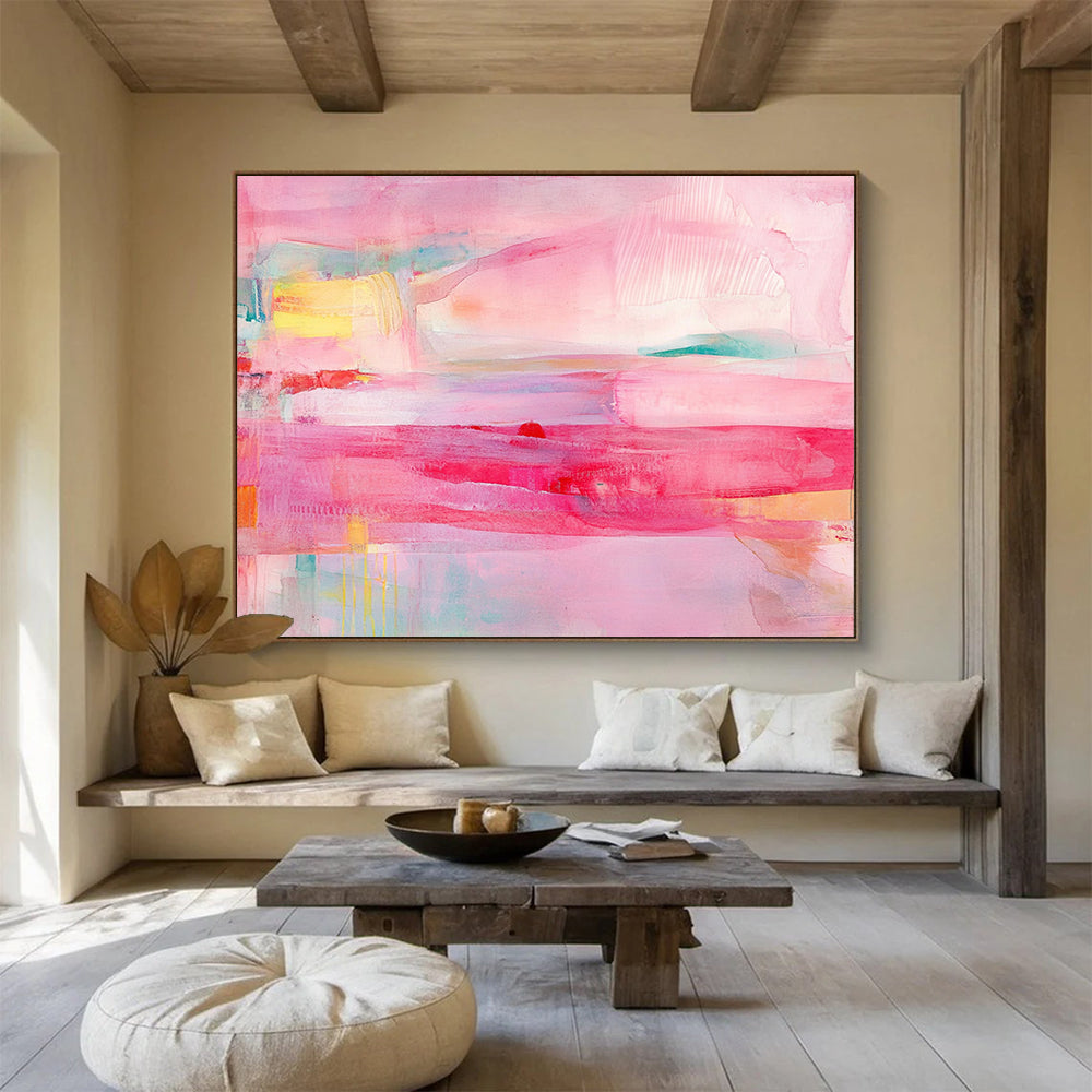 Pink and Colorful Abstract Layers - “Blush Dreams” Painting On Canvas HB1451