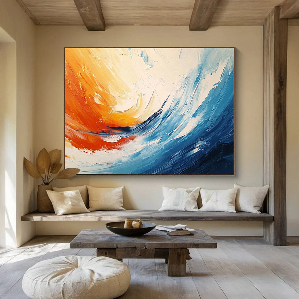“Vibrant Color Swirl” - Orange, Blue, White, Abstract Dynamic Swirl HB1126