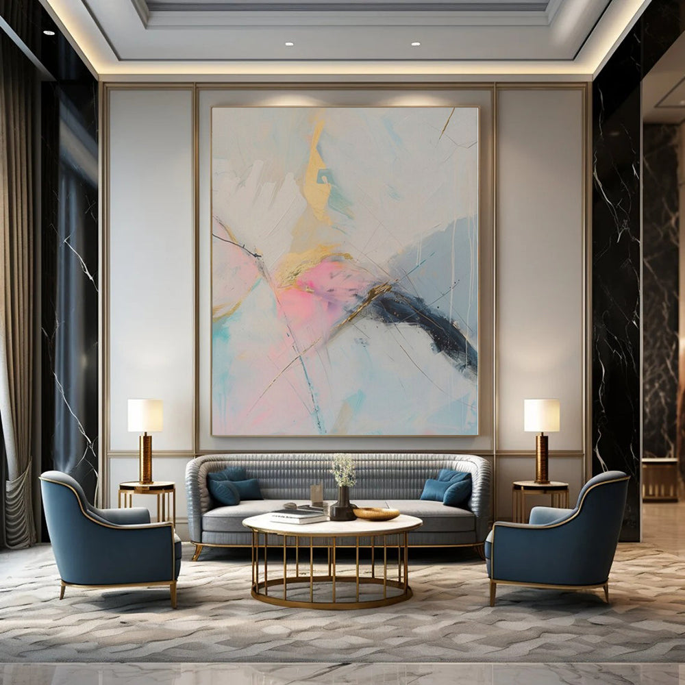 Extra-Vast Hand-Painted Modern Abstract Art for Dining Room Behind Dining Benches