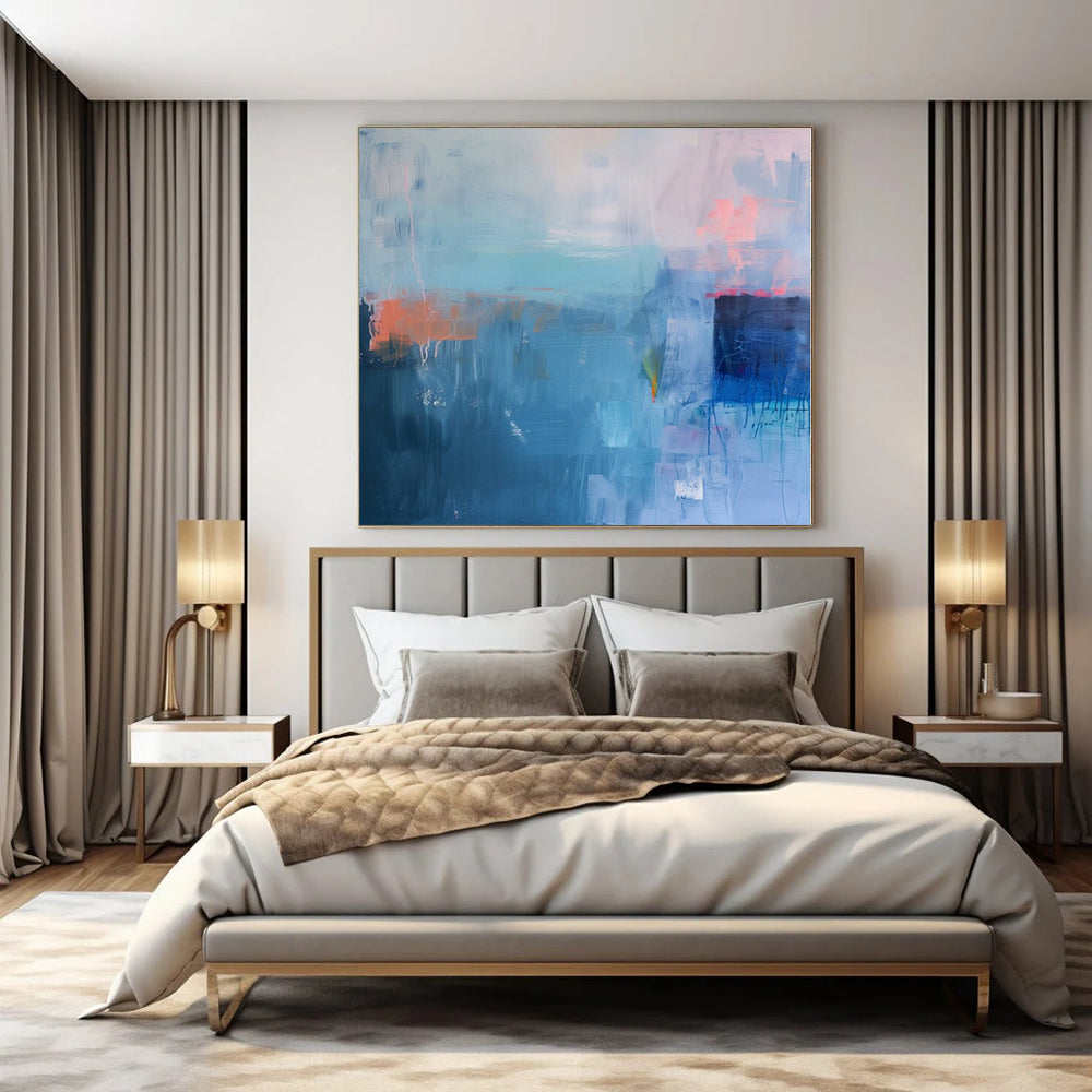 Huge Hand-Painted Contemporary Abstract Canvas for Dining Room Above Buffet Servers