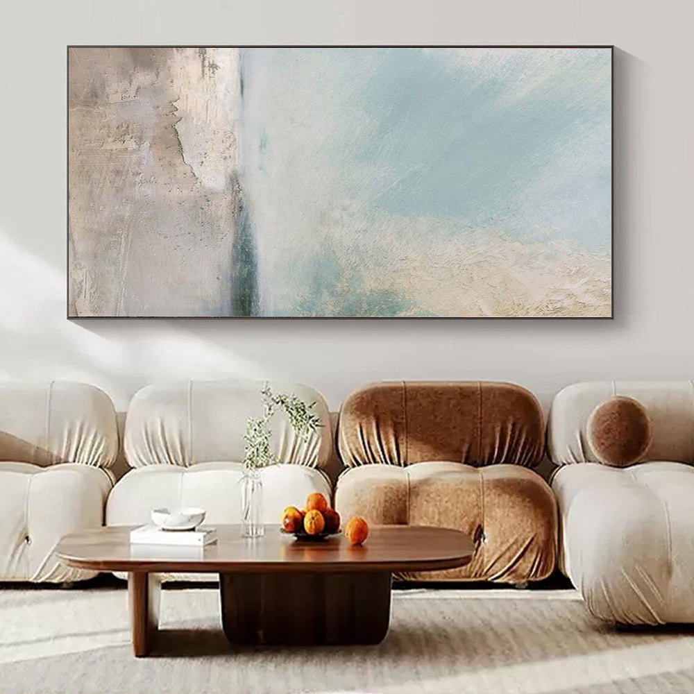 Sculptural Hand-Painted Abstract Mural for Living Room Behind Sectional Dividers