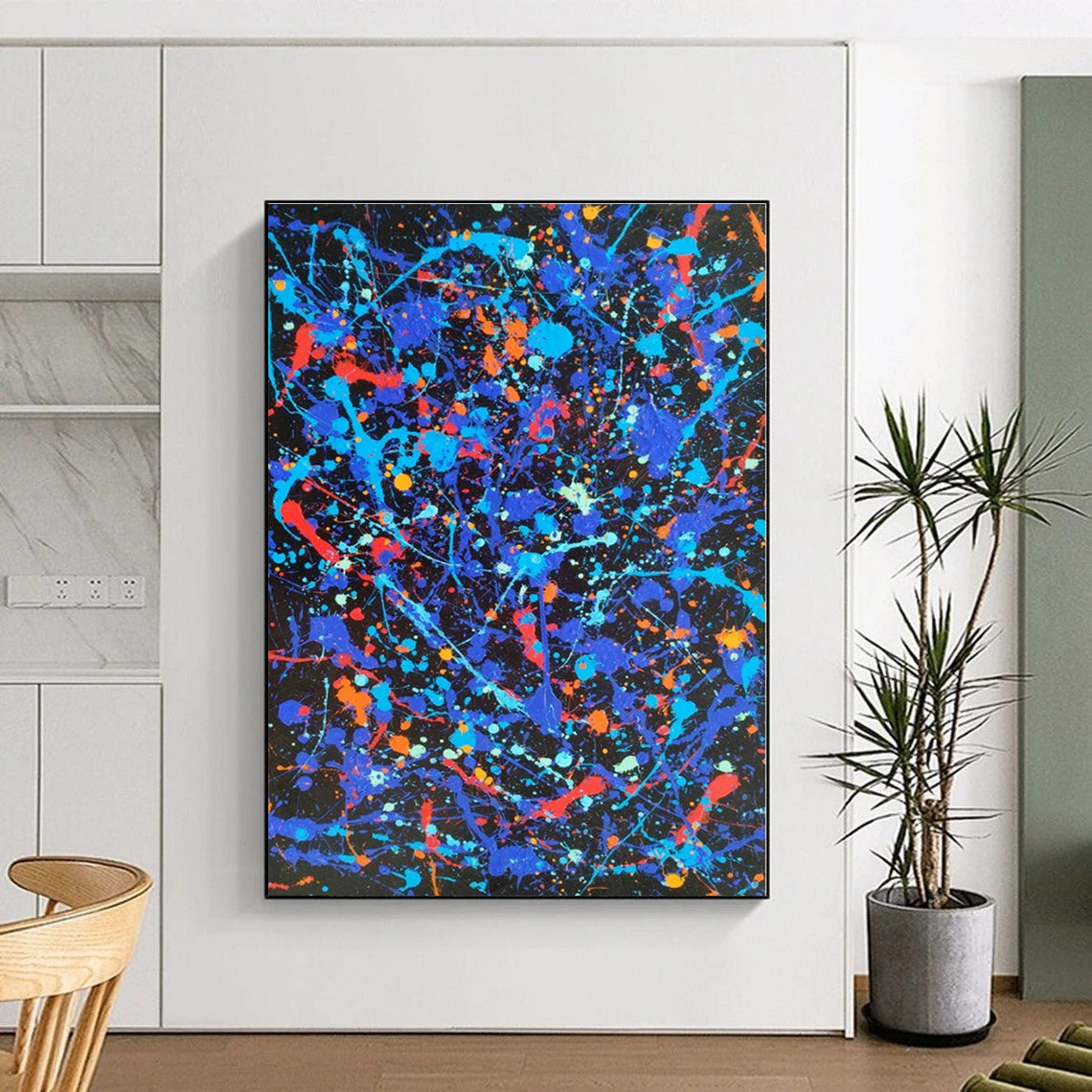 Massive Custom Abstract Painting for Home Library Bookcase Backdrop Wall