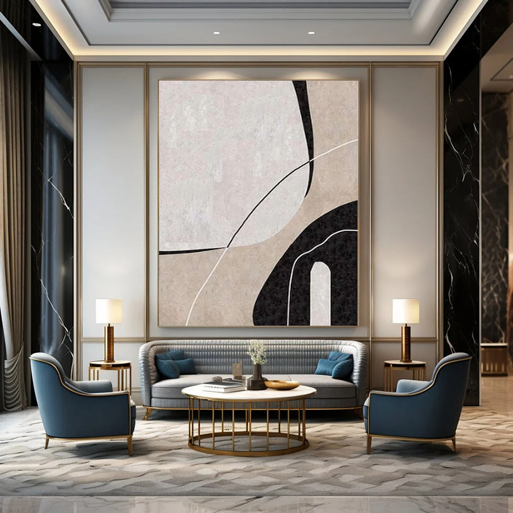 Sophisticated Hand-Painted Abstract Art for Living Room Behind Sideboards