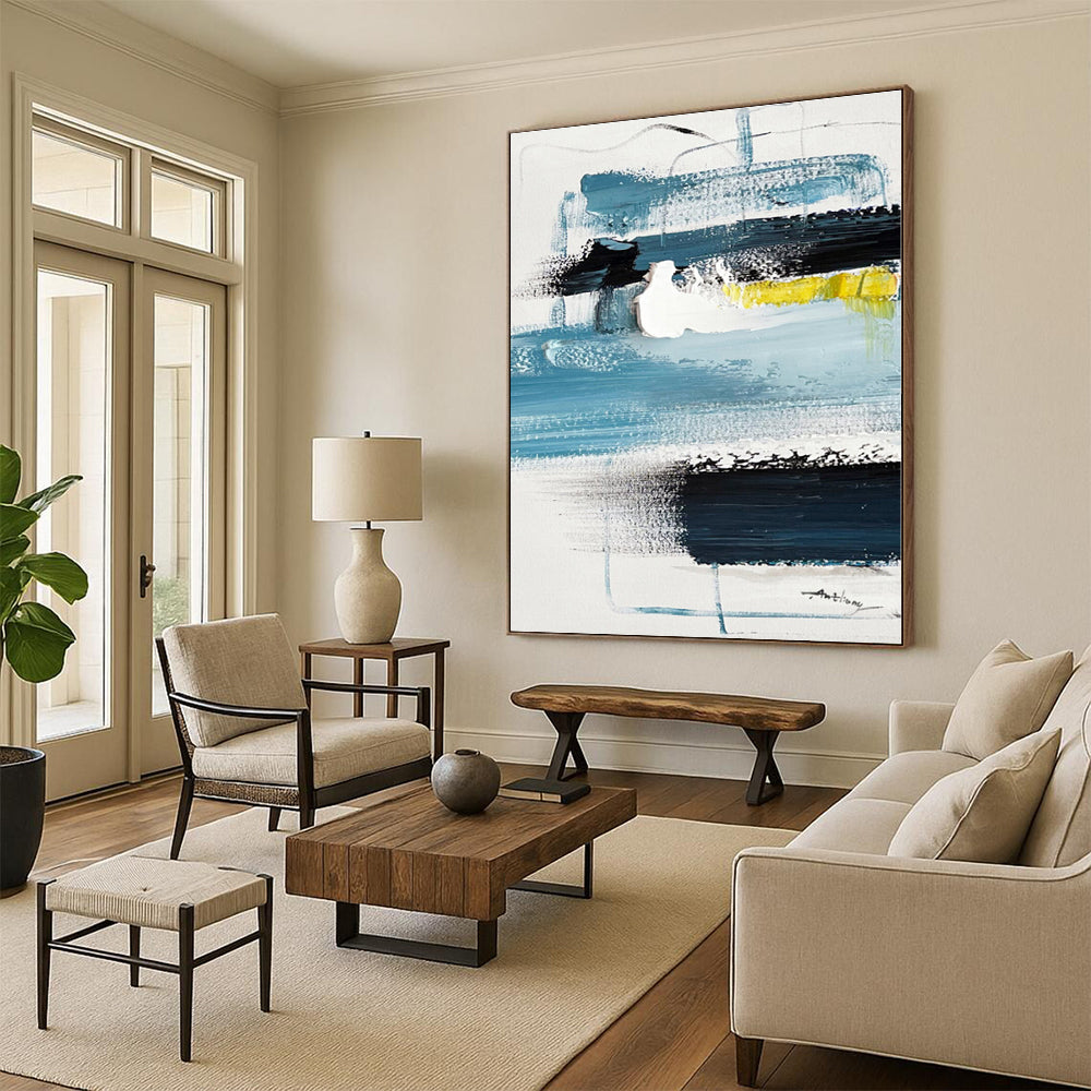 Made-to-Order Oversized Hand-Painted Abstract Art for Living Room Entertainment Wall