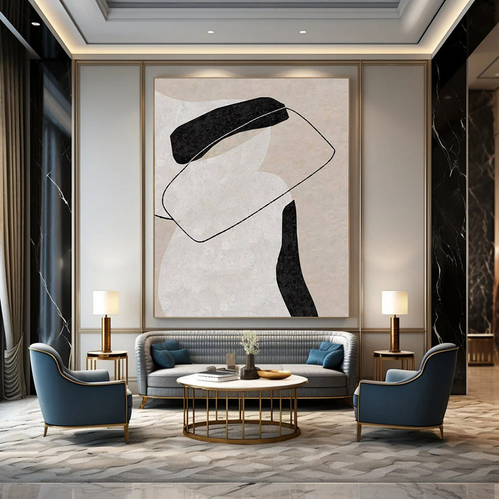 Dramatic Hand-Painted Abstract Canvas for Living Room Media Walls