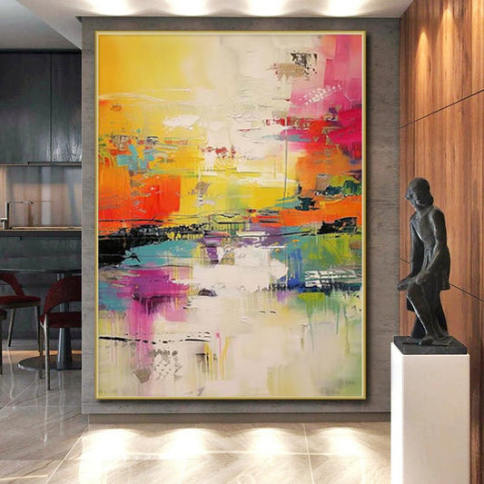 Grand Abstract Painting for Aquaponic System Interiors - Hand-Painted Mixed Media on Canvas
