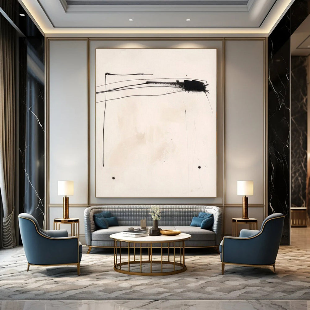 Colossal Hand-Painted Contemporary Abstract Canvas for Luxury Hotel Conference Center Foyers