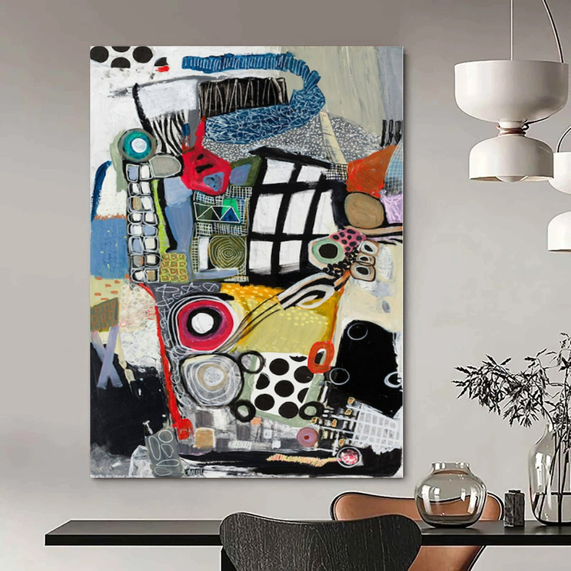 Large-Scale Hand-Painted Contemporary Abstract Canvas for Dining Room Open Walls
